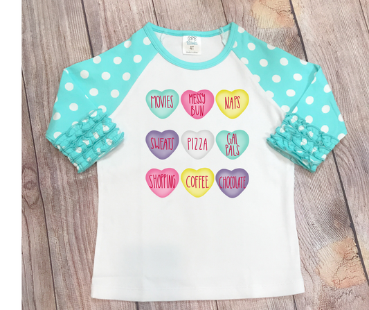 Candy Heart Blue Ruffle tee