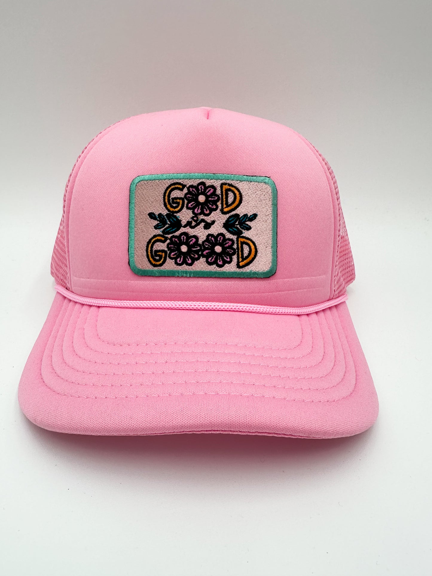 God is Good light pink trucker hat