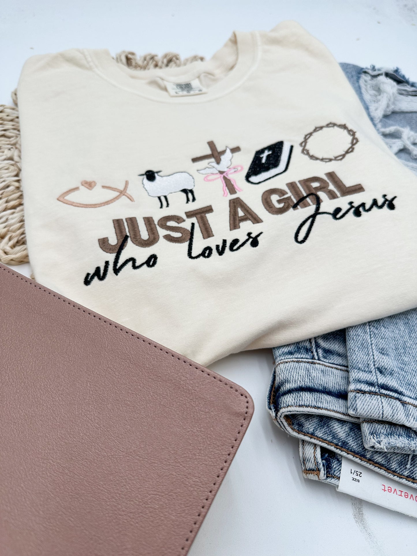 Just A Girl Who Loves Jesus Embroidery Tee