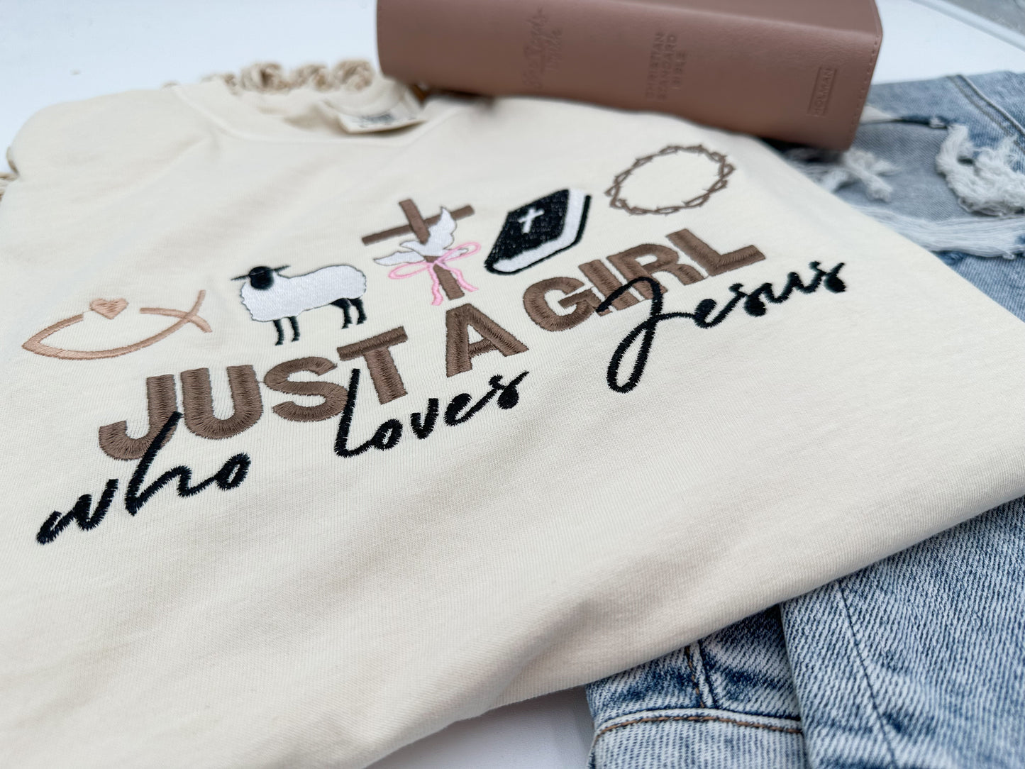 Just A Girl Who Loves Jesus Embroidery Tee