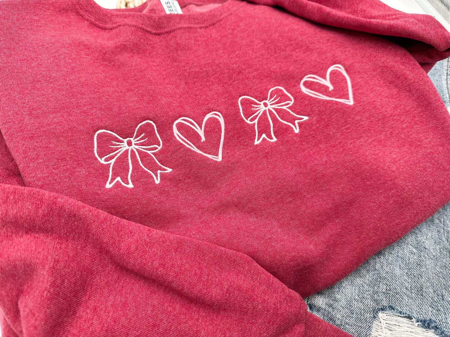 Heart and Bow Embroidery Sweatshirt