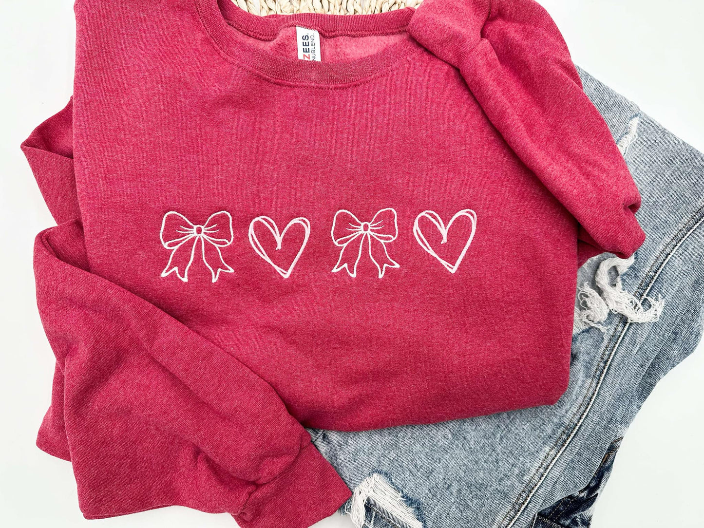 Heart and Bow Embroidery Sweatshirt