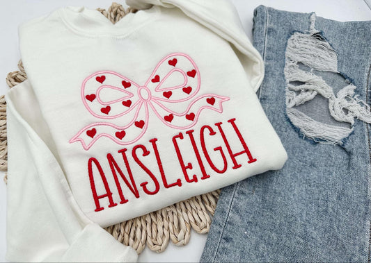 Valentine's Bow Embroidery Sweatshirt