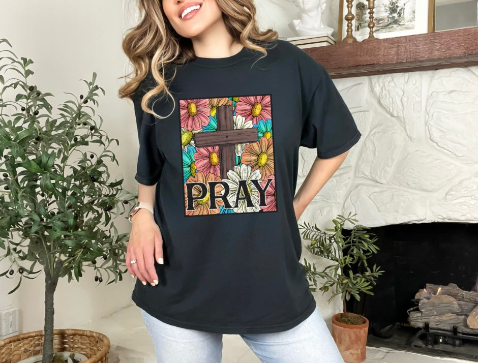 Pray floral Comfort Colors tee