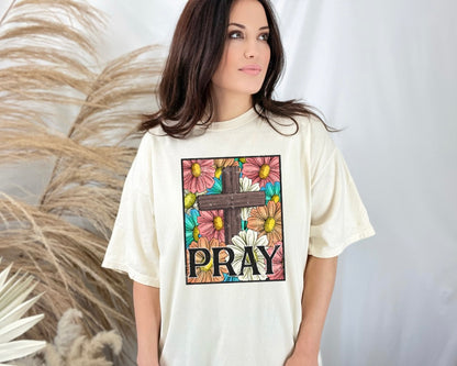 Pray floral Comfort Colors tee